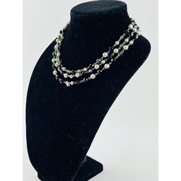 VINTAGE FRENCH DESIGN AB BEADS FAUX PEARL BIB COLLAR NECKLACE LDADPR Aurora Blac - Picture 13 of 15